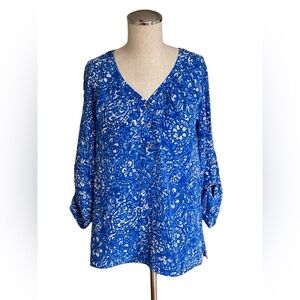 Lilly Pulitzer Elsa Silk Blouse Blue and White